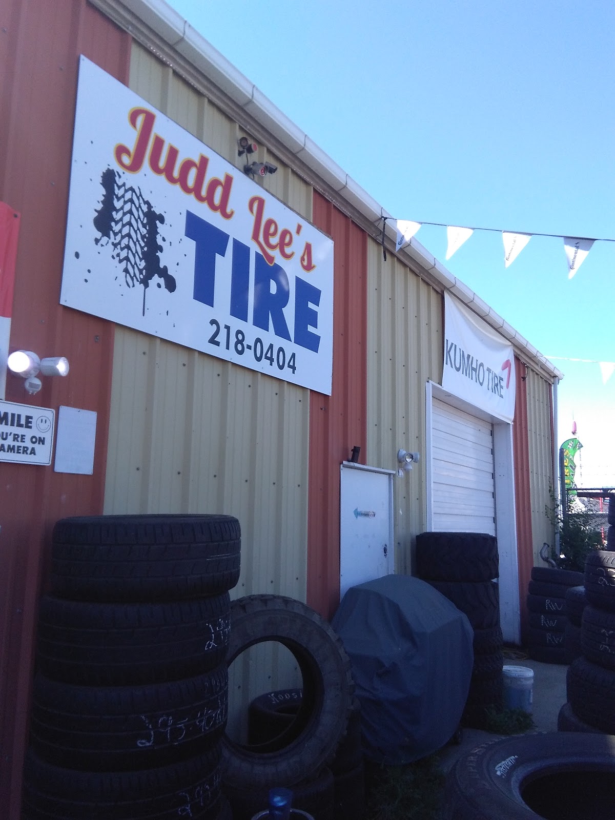 Judd Lee's Tire hand-painted shop sign on S Dale Rd, Spokane Valley